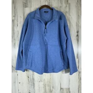 Eddie Bauer Quilted 1/2 Zip Pullover Sweatshirt Size XL Blue Pockets Soft Cozy‎